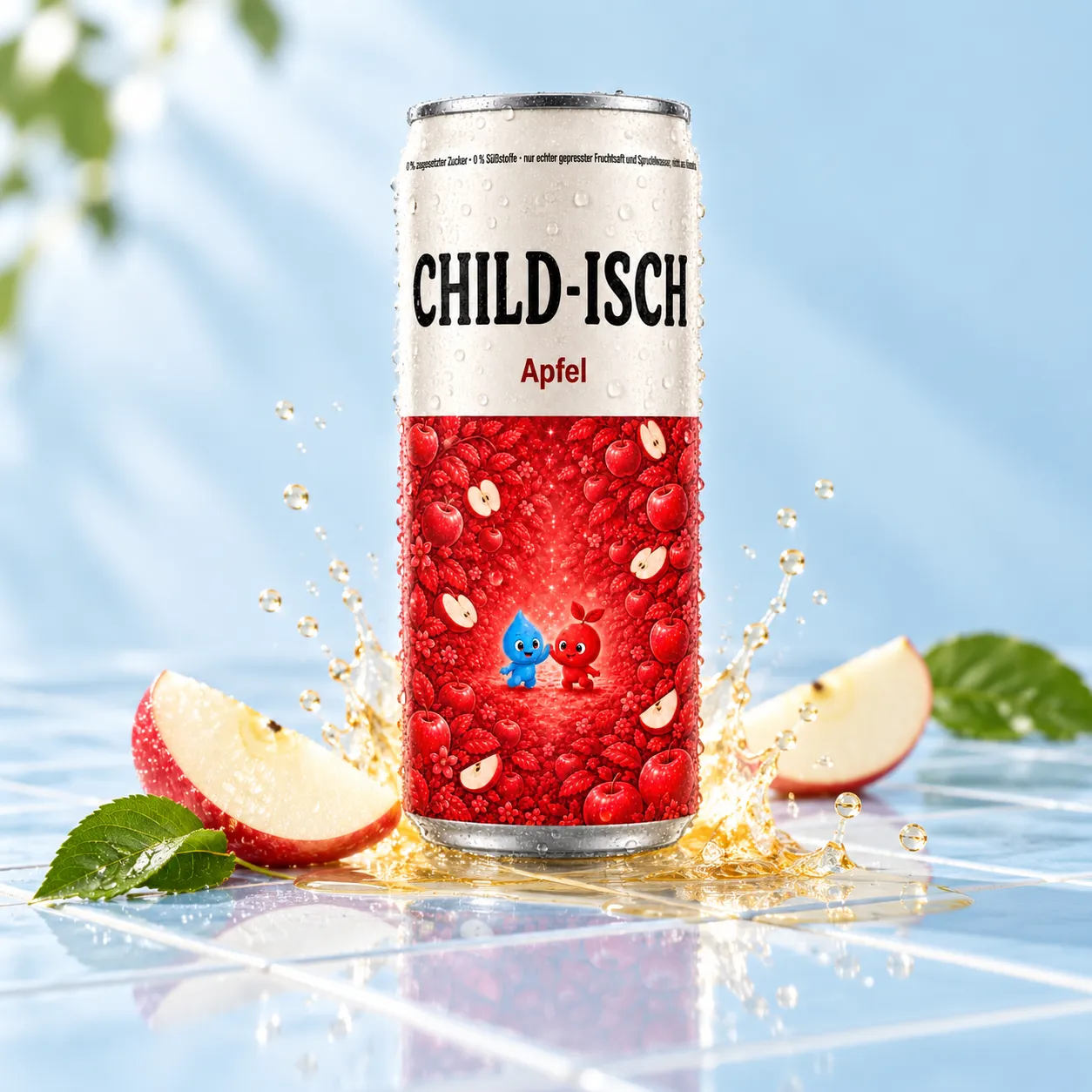 CHILD-ISCH Apfel Dose mit Spritzwasser und Apfelspalten